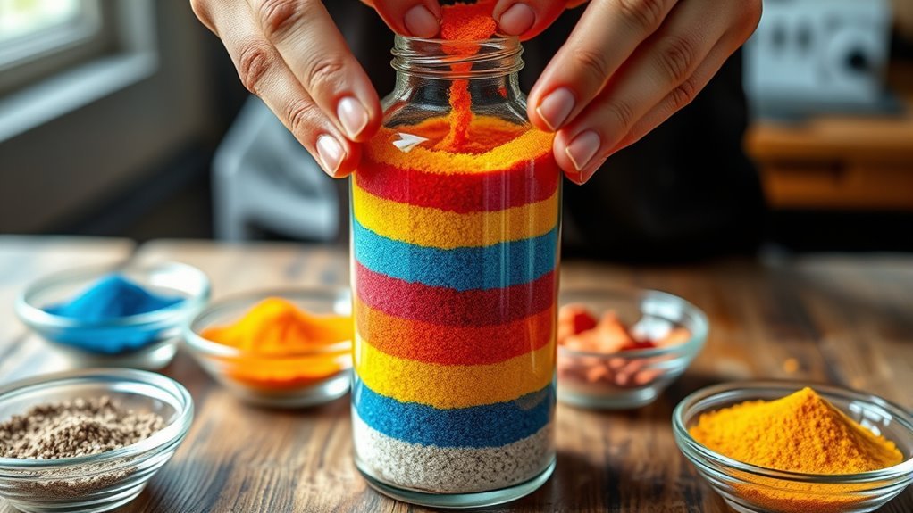 carefully layer colorful sand