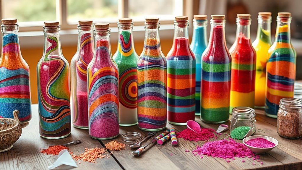 create colorful layered bottles