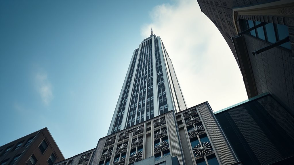 geometric ornamented skyscraper silhouette